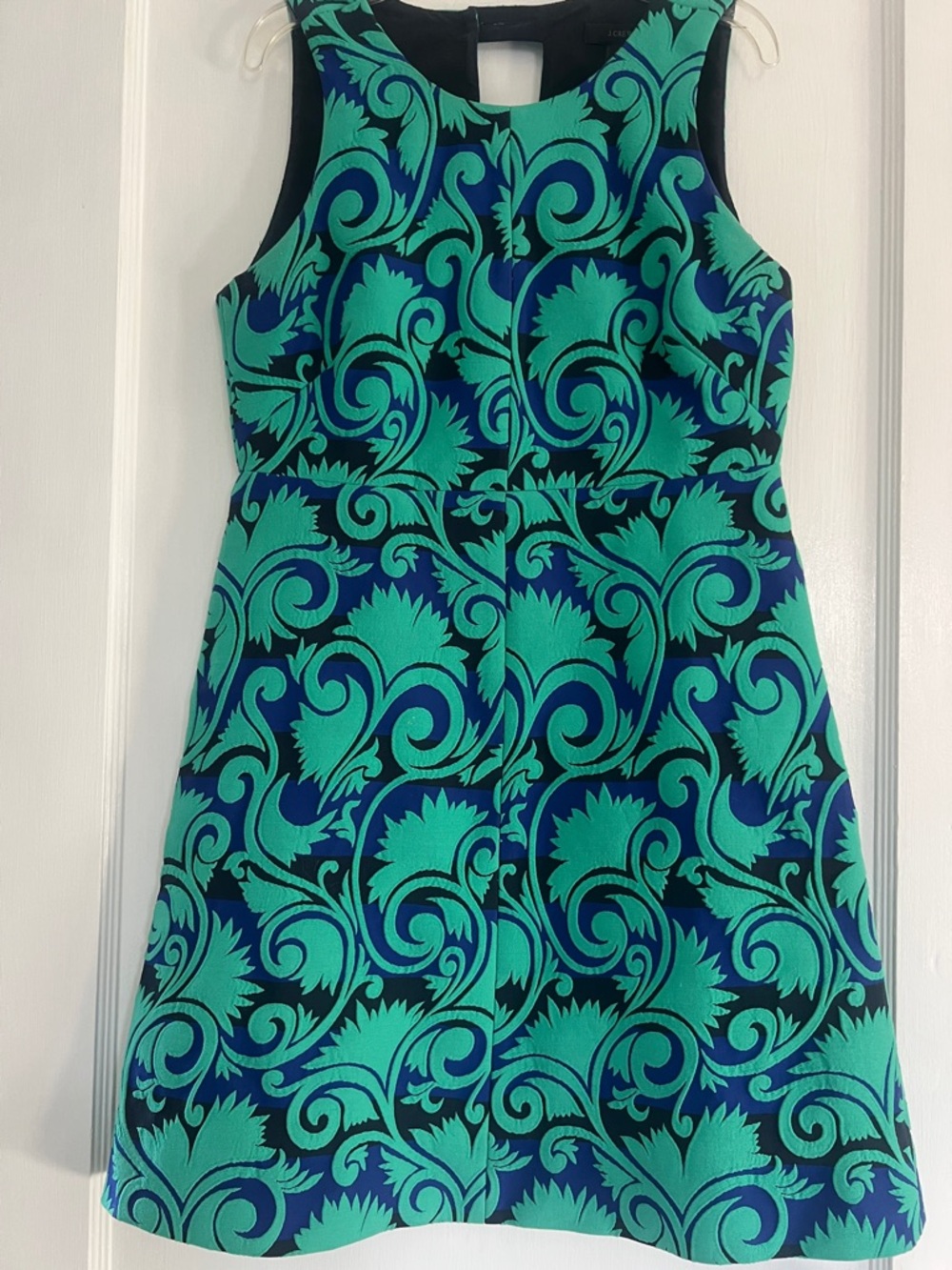J. Crew Blue and Green Scroll-Print Sleeveless Mini Dress